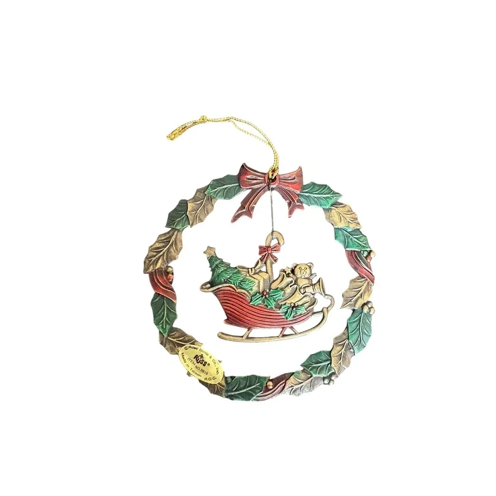 Russ Heirloom Collection Sleigh Wreath‎ Ornament Vintage 1990s with Box